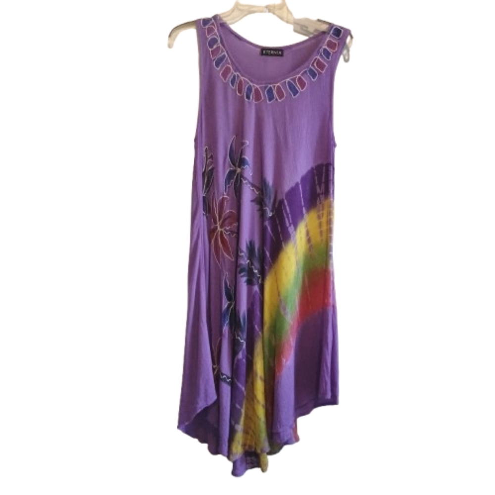 Eternia Tie Dye Palm Tree Dress Purple Free Size Rayon Gauze Boho Festival... - Picture 4 of 12